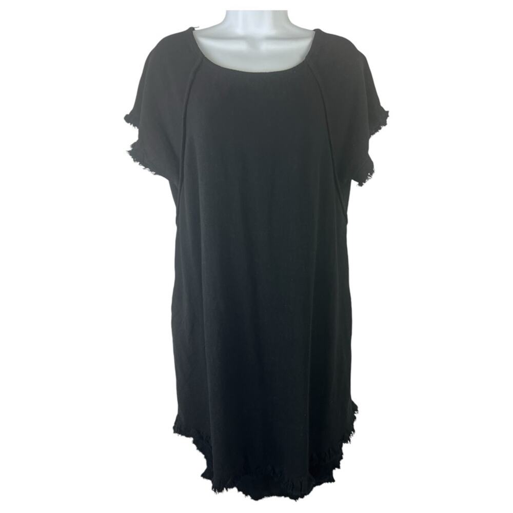 Umgee Dress Linen Cotton Blend Raw Frayed Rounded Hem sz S